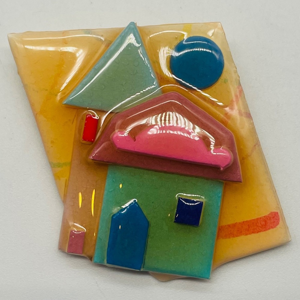 Lucinda‎ House Pins Brooch Resin Geometric Abstract Colorful Art Jewelry 2.5x2